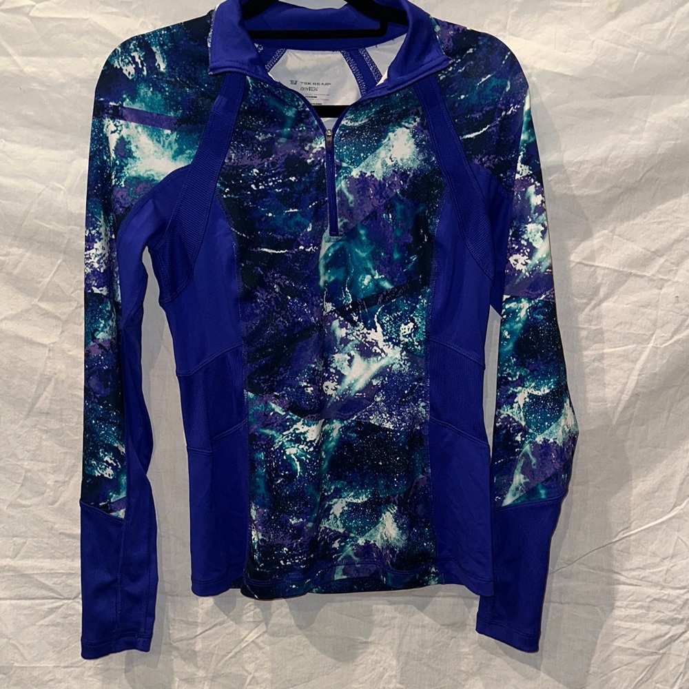 Tek Gear Women's Blue and Green Zip-Up Hoodie Small